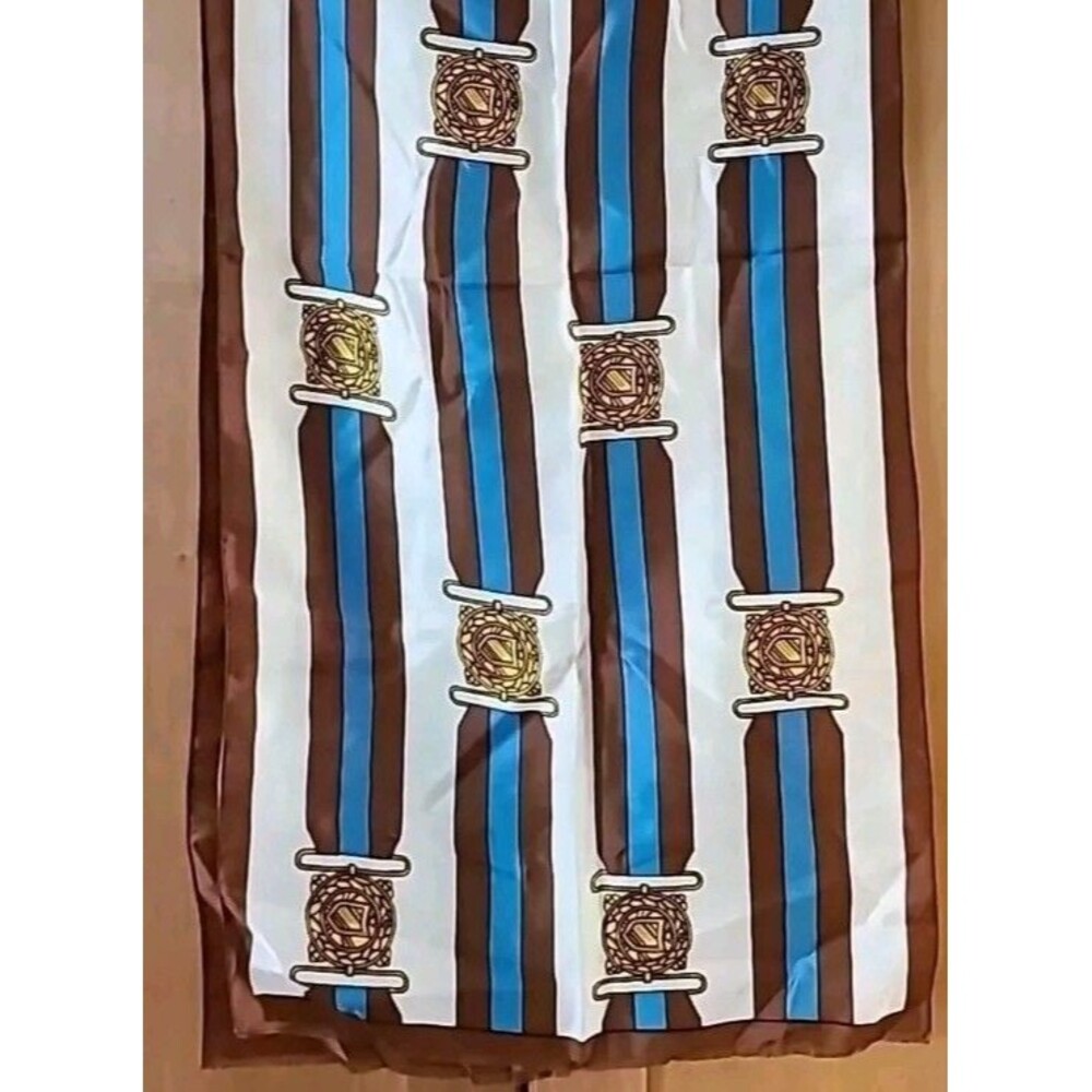 Scarf*Vintage* Made In Italy # RN17217* Acetate* Blue Brown White Gold*